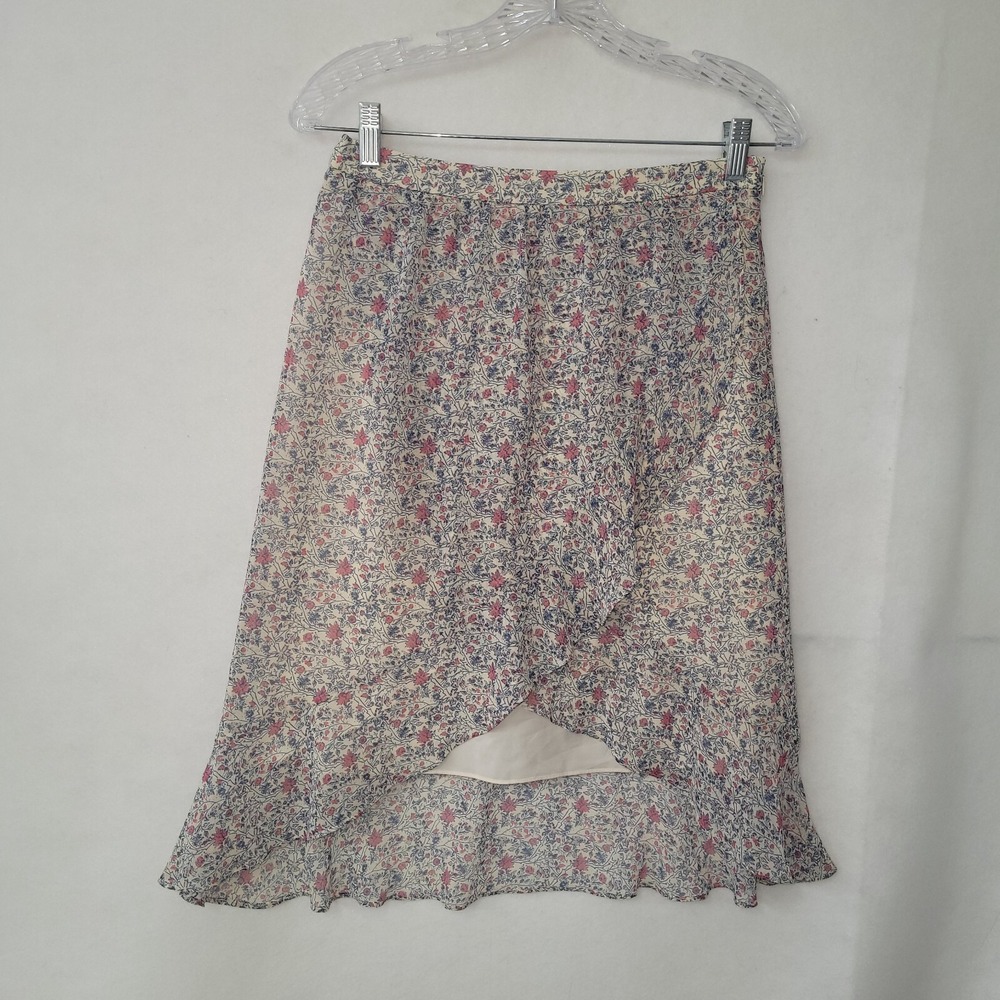 Madewell‎ Womens Floral High-Low Ruffle Skirt Size 2 Pink Blue G5522